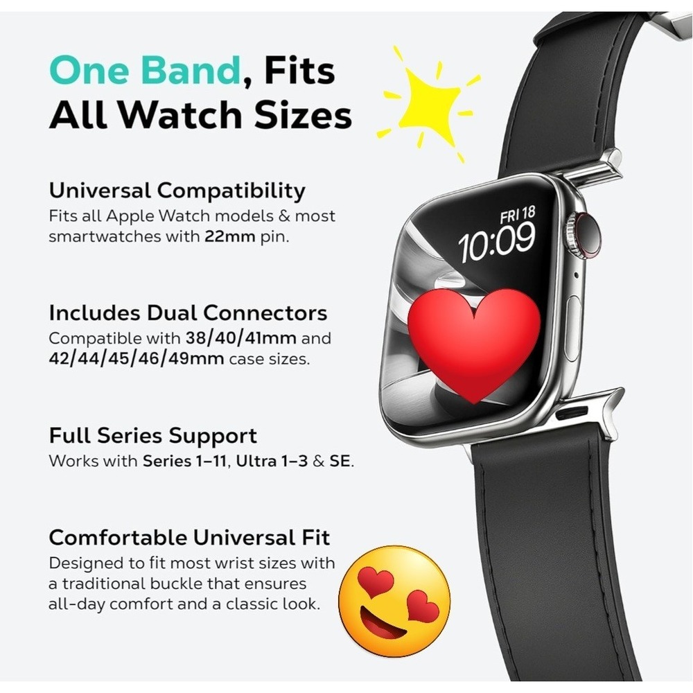 MobyFox Leather Apple Watch Band Black (1 Size Fits All Apple Watches) BRAND NEW - Picture 4 of 6